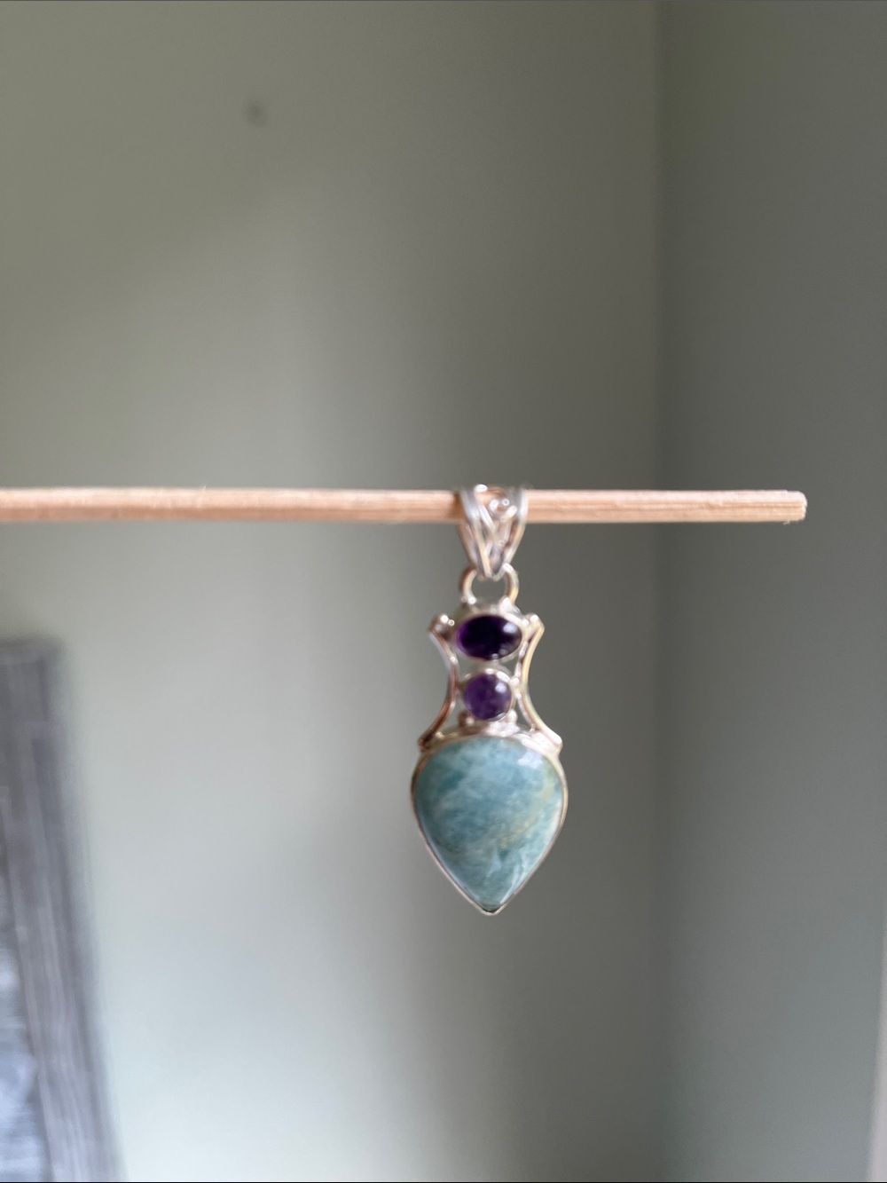 Sterling Silver Amazonite and Purple Chelsadony Pendant - Picture 5 of 6